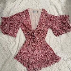 Hello Molly Red Floral Mini Romper Dress